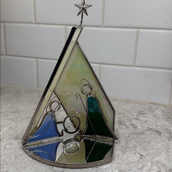 Stained Glass Handcrafted Christmas Nativity Scene. Holds tealight. 8”x5.5” - Picture 9 of 9